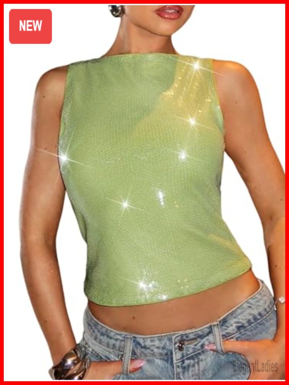 Sequin Tank Top Sleeveless Slim Fit Party Clubwear